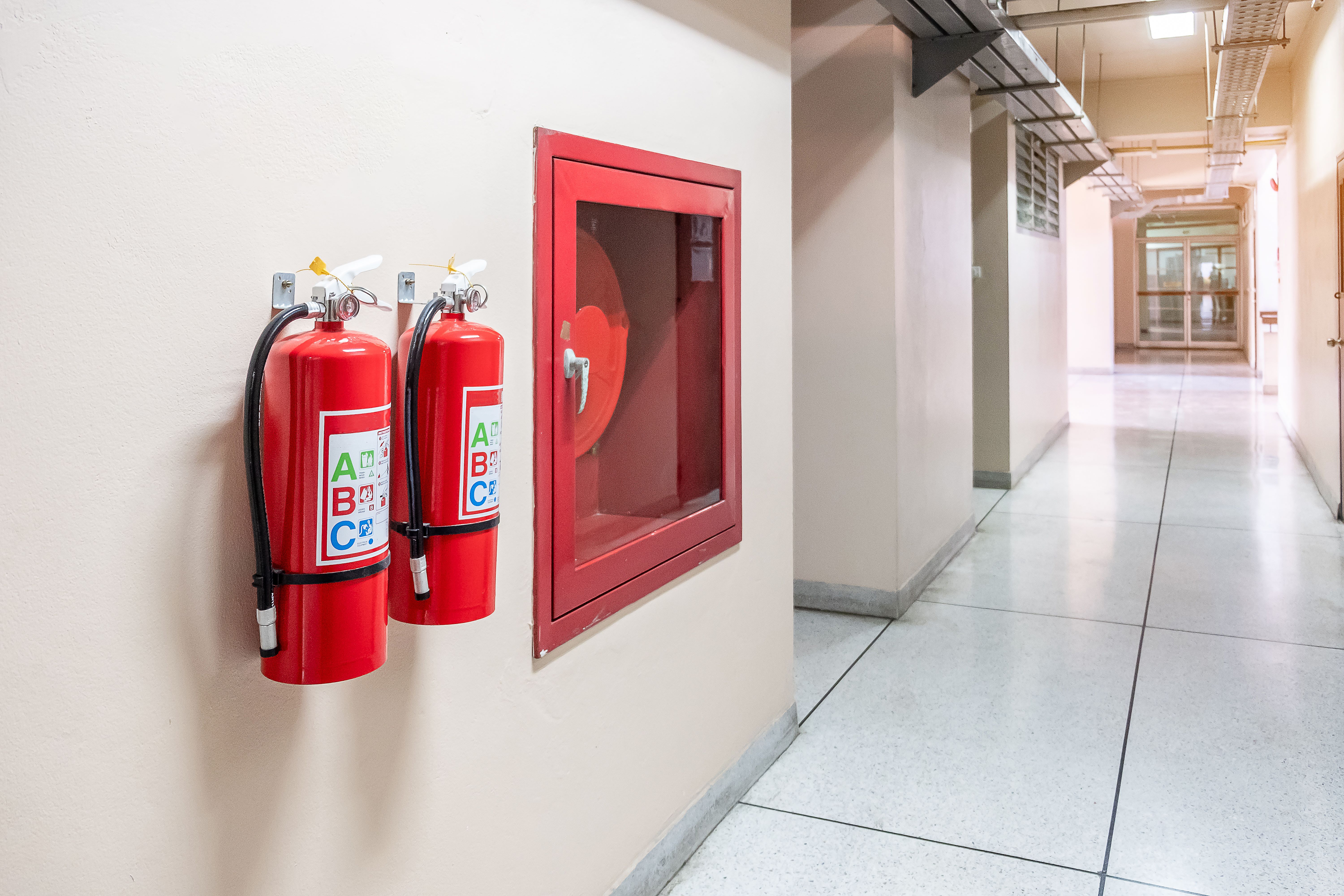 Fire Extinguishers in a Hallway